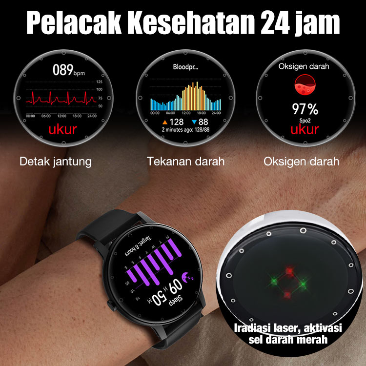 Hadiah Gratis Gelang Kepang Obsidian-Garansi satu tahun-Memantau detak jantung/glukosa darah Jam tangan Bluetooth-Sertifikasi BPOM-mengukur kadar gula darah, detak jantung, kualitas tidur, dan kesehatan umum lainnya